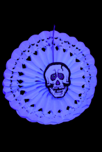 Décoration fluo éventail tête de mort - 50 cm